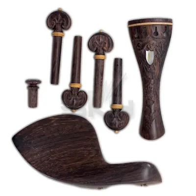 Carved Rosewood Violin Fittings Pegs/Tailpiece/Chinrest/Endpin/Yellow Tip & Ring • $62.99