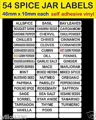 £1.80 • Buy WHITE 54 SPICE JAR LABELS Adhesive Vinyl HERB & SPICE Jar Storage Stickers Decal