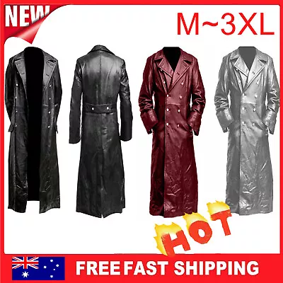 Trench Coat Leather JacketMan Winter Buttons Long TrenchBusiness Outerwear AU • $68.88