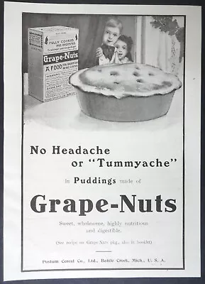 Vintage Magazine Ad 1908 Grape-Nuts Postum Cereal Co Pudding • $5.49