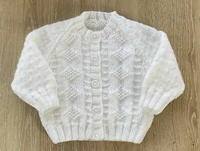 Hand Knitted Baby Cardigan White (0-3 Months) • £7.99