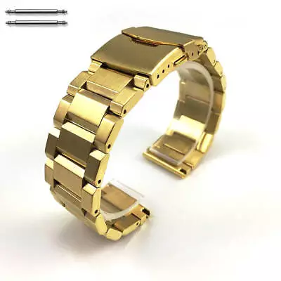 Gold Stainless Steel Metal Bracelet Watch Band Strap Double Locking Clasp #5000G • $19.95