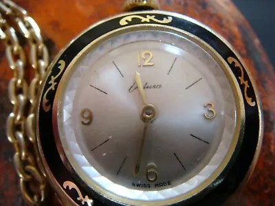 Vintage Endura Pendant Watch And Gold Tone Necklace Swiss 24  • $40