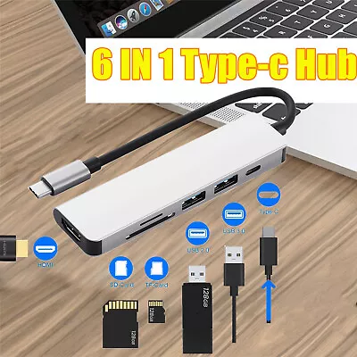 6-in-1 Type C To HDMI Adapter Hub 4K For MacBook/Pro/Air/iMac/Ipad Pro USB 3.0 • £10.46