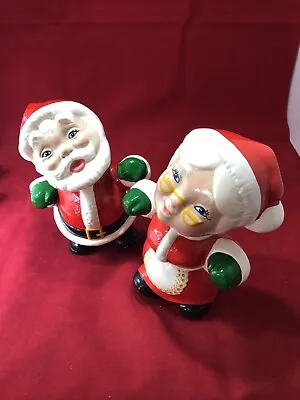Vintage Ceramic Mr And Mrs Santa Claus 6 1/2” Tall Christmas Time • $39.99