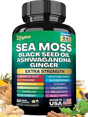 Zoyava Magic Moss Blend Sea Moss 7000mg Ashwagandha 2000mg Black Seed Oil60 Cap • $38.97