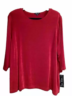 NWT! Women's Plus Vikki Vi Stretch Knit Blouse Top Size 2X Red • $39.99