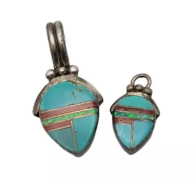 Southwest Sterling Silver Multi Stone Inlay Pendants Set Of Two • $98.94