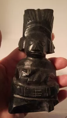Vintage Hand Carved Obsidian Stone  Mayan Aztec Figurine 5 Inches • $27.99