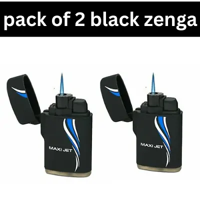 £5.95 • Buy 2x Black Rubber Maxi Jet Zenga Refillable Turbo Windproof  Cigarette Lighter