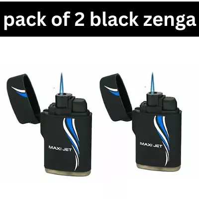 2x Black Rubber Maxi Jet Zenga Refillable Turbo Windproof  Cigarette Lighter • £6.49