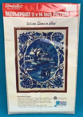 Vintage New In PKG Needlepoint Picture Kit 11x14 Winter Scene In Blue Yarn Craft • $15