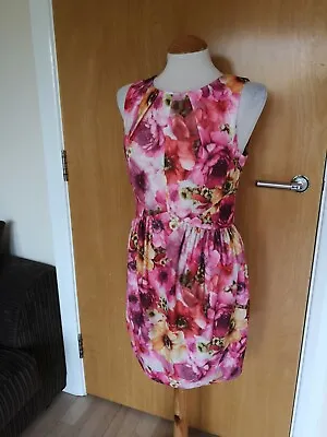 Ladies OASIS Dress Size 10 Floral Pink Mini Wiggle Pencil Wedding Races Party  • £20.99