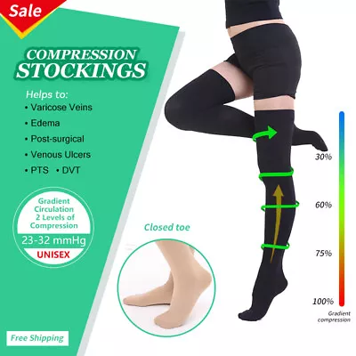 Medical Compression Stockings Support Socks Relief Varicose Veins Flight Travel • £28.50