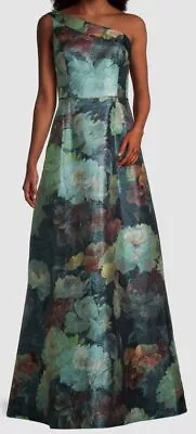 $795 Aidan By Aidan Mattox Women's Green One-Shoulder Ball Gown Dress Size 8 • $254.38
