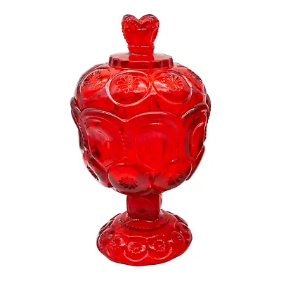 LE Smith Moon & Stars Glass Covered Candy Dish Jar W Lid - 8  Vtg 1960s Ruby Red • $50.40