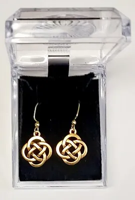 Vintage St Patrick's Day Celtic Knot Dangle Earrings - Gold Plated Pewter Irish • $8.50