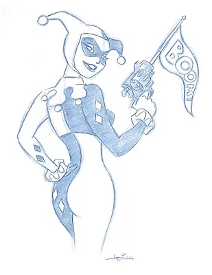 Harley Quinn  BOOM  Convention Blue Line Sketch By Batman Animator - Art Drawing • $76.43