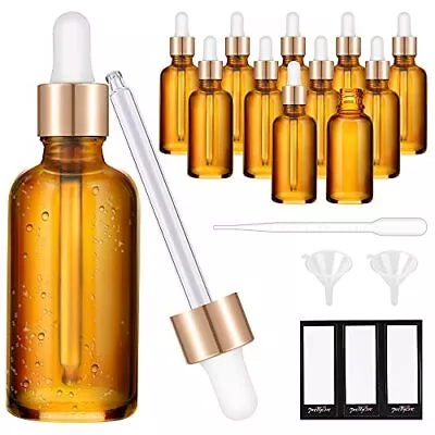 PrettyCare Eye Dropper Bottle 2 Oz 12 Pack Amber Glass Bottles 60ml With Gold... • $23.15