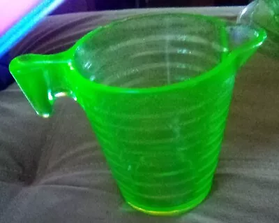 Antique Depression Vaseline Uranium Green Glass 2 Cup Measuring Cup  W/ Spout • $42