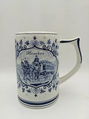 Vintage Delft Blue Heineken Beer Stein Mug Holland Hand Painted Wagon CRAZING • $9