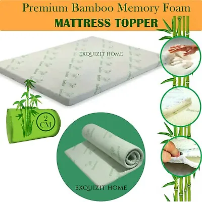 Bamboo Memory Foam Bed Mattress Topper 1  (2cm) 1.60  (4cm) Soft SPECIAL PRICE • £48.99