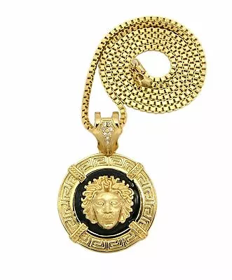 Gold Plated Medusa Head Pendant & 3mm 30  Box Chain Hip Hop Jewelry Necklace • $18.95