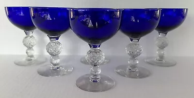 $70 • Buy Vintage Morgantown Golfball Champagne Glasses 4 7/8” Ritz Cobalt Blue Set Of 6