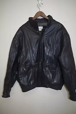 C6 - T Birds -  The Leather Warehouse  Black Leather Jacket Zip 46 Coat • $58