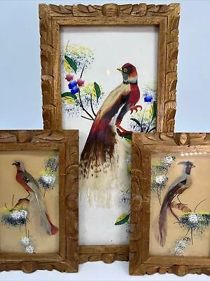 3 Vintage Mexican Feathercraft Bird Feather Art Wall Hangings 12.5  Retro Boho • $58.99