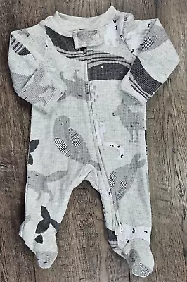 Baby Boy Clothes Carter's Preemie Gray Thermal Animal Footed Outfit • $14.99