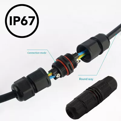 3 PIN Waterproof Cable Connector Joint Outdoor IP67 Electrical Flex Cable Wire • £18.99