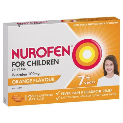 $9.49 • Buy Nurofen For Children 7+ Pain And Fever Relief Chewable Capsules 100mg Ibuprof...