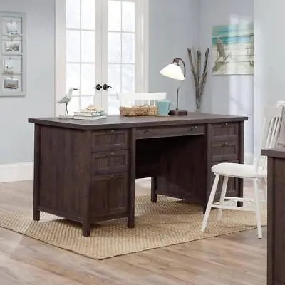 SAUDER Executive Desk 66  W/ File Storage 7-Drawer Engineered Wood Coffee Oak • $535.20