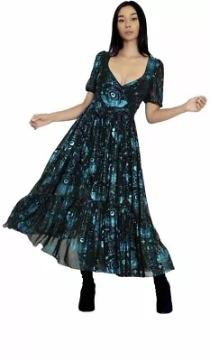 Black Milk Blackmilk Sacred Moon Teal Faux Wrap Dress Midi XL As New  • $45.85