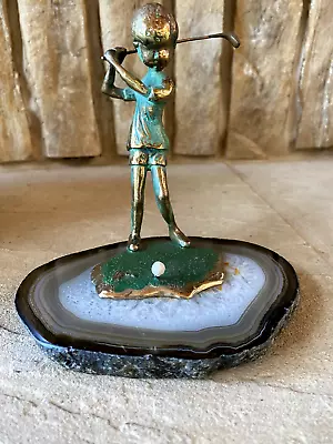 1972 Brass Golf Sculpture By Malcolm Moran On Natural Geode Base • $125