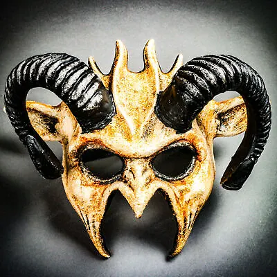 $34.99 • Buy Demon Devil Costume Satan W/ Black Horns Masquerade Halloween Mask Stone White