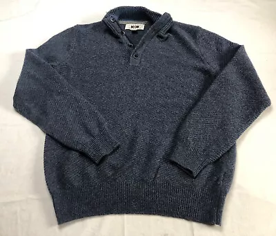 Joseph Abboud Mens L 1/4 Zip Button Wool Sweater  Blue Men High Neck Stretch • $19.99