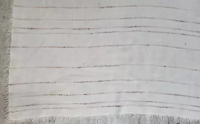 Vintage White Tan Stripe Woven Tablecloth 78  X 55  • $19.80