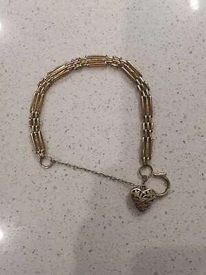 9k 9 Carat 375 Yellow Gold Heart Locket Bracelet 19.5cm Heavy 14.2g Thick 6.4mm • $750