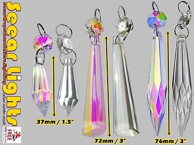 Iridescent Icicle AB Chandelier Glass Crystals Antique Spec Lamp Parts Droplets • £8.16