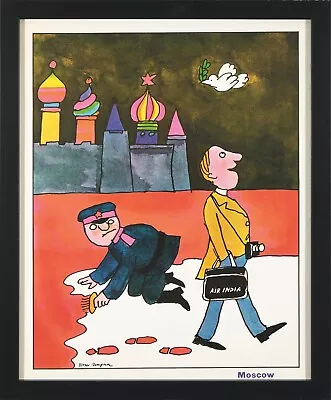 Original Vintage Poster Tomi Ungerer Air India Moscow  Travel  1969 FRAMED • $570