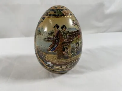 Vintage Satsuma Hand Painted Moriage Gilt Decorative Egg 4 1/4” Tall #13 24S3 • $15.80