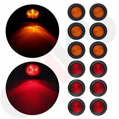 2  Round 4 LED Light Truck Trailer Side Marker Clearance Kit 6 Red & 6 Amber • $33.27