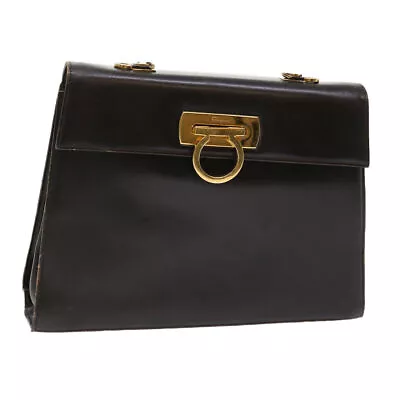 Salvatore Ferragamo Gancini Shoulder Bag Leather Dark Brown Auth 48038 • $152.58