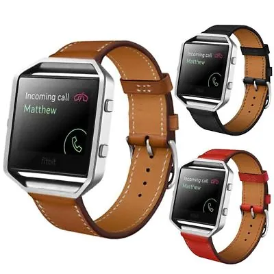 $19.07 • Buy Cowhide Leather Watch Band Strap Bracelet Steel Frame For Fitbit Blaze Wristband