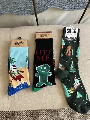 Lot Of 3 NEW Christmas Socks Legale (2) Sock It To Me (1) Mens Size 10-13 • $18.99