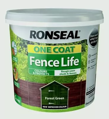 Ronseal 5L One Coat Life Quick Dry Garden Shed & Fence Paint Forest Green • £12.92