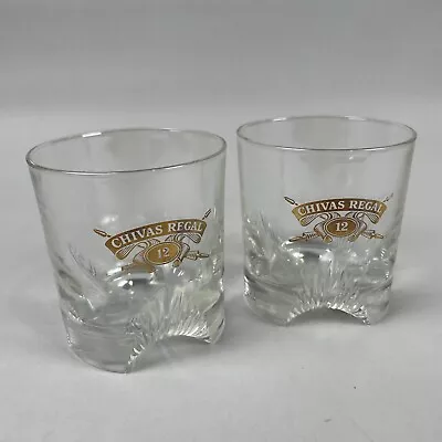 Chivas Regal Scotch Whiskey Rocks Glasses Gold Shield Logo Cut Glass Set Of 2 • $1.95