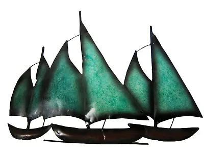 Contemporary Metal Wall Art Decor Sculpture 3 Sailing Boats At Sea 13  GREEN New • £25.97